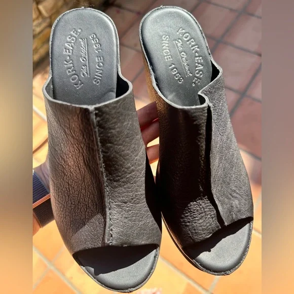 Kork-Ease Soft Black Leather Open-Toe Platform Slides Mules Size 7M, Worn Once! - Picture 6 of 6